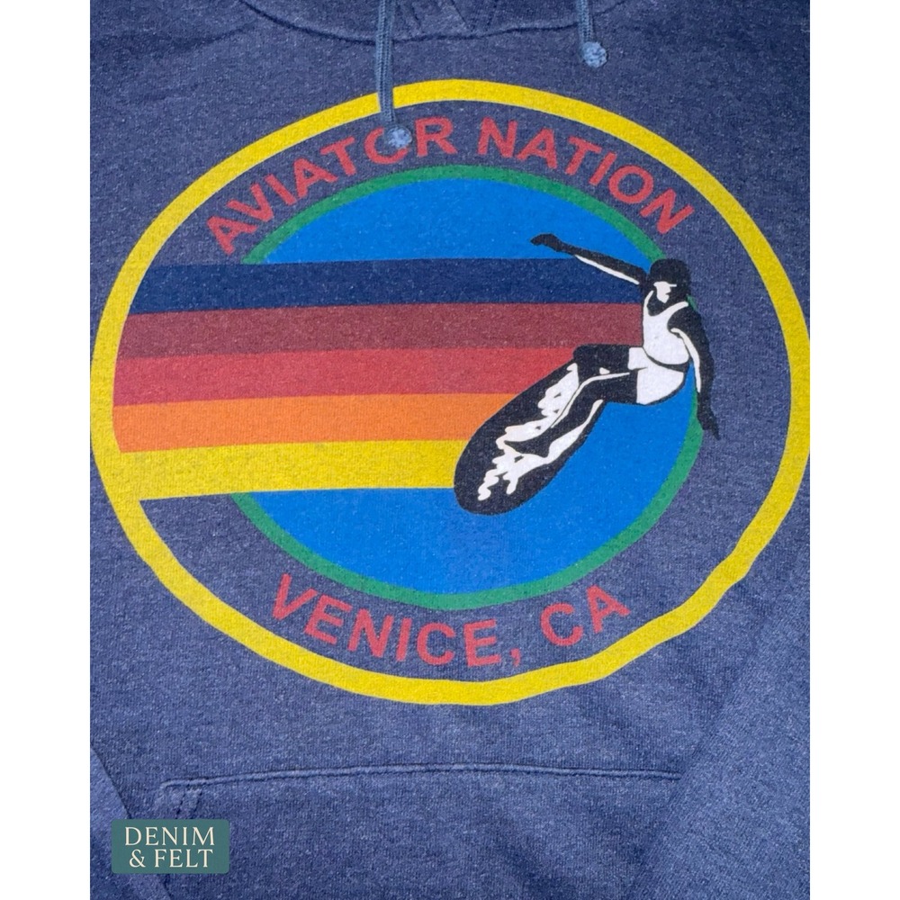 Aviator Nation Venice CA Surfer Pullover Hoodie Rainbow Graphic Navy Blue Medium - Picture 4 of 8